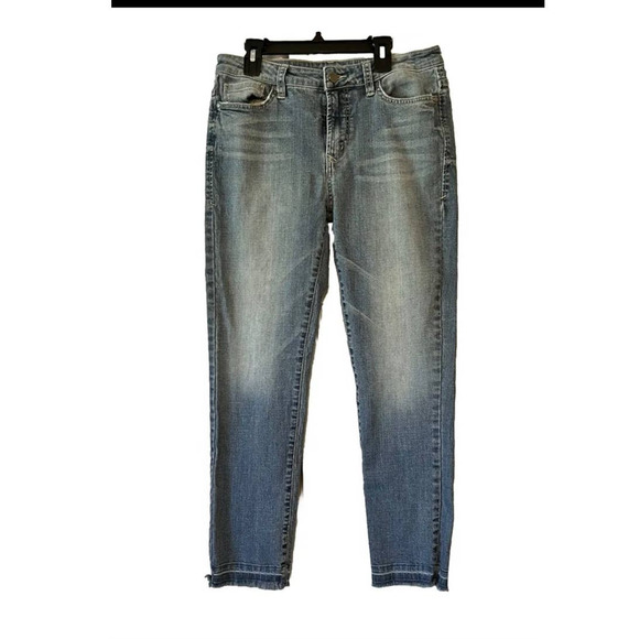 Soft Surroundings Jeans Mid Rise Raw Hem Denim Straight Leg 4 Stretch Zipper - Picture 1 of 7